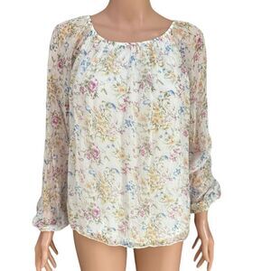 Viola Borghi Women floral Blouse Top Silk Long Sleeve size M lined